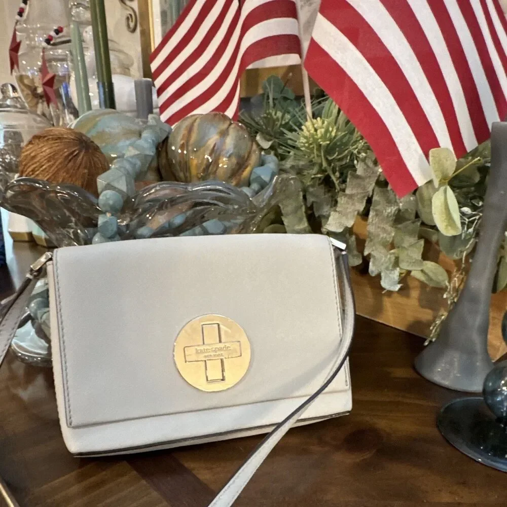 Kate Spade New York Gray Small Crossbody Bag Turn Lock Silver Hardware Strap